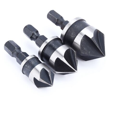 3 pièces 1/4" Hex 12/16/19mm Fraises à Chanfreiner pour Bois et Métal à Changement Rapide