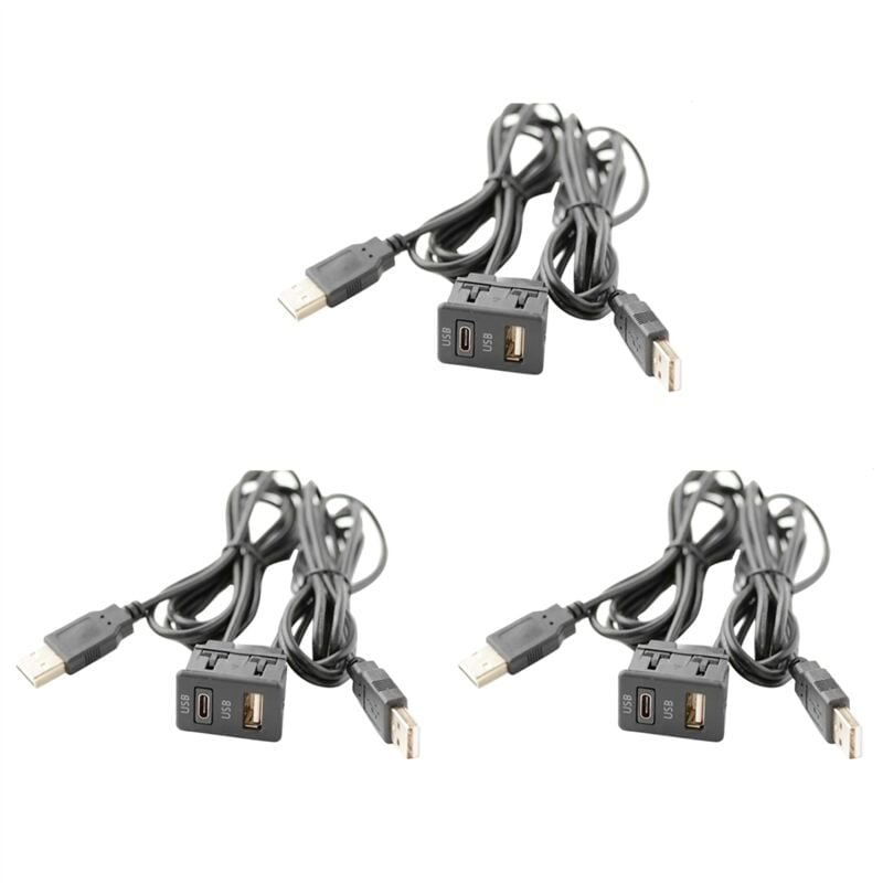 3 Pièces 150CM Voiture Dash Encastré 2 Panneau de Port usb Auto Bateau Double Câble D'Extension usb-tapyc Adaptateur pour