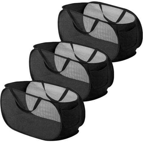 3 Pièces 58x36CM Panier a Linge Pliable,  Pop Up Panier Linge Pliable, Paniers à Linge Pliables, En Maille Filet Panier Linge, Panier à Linge Pliable Avec Poignée Pour Chambre, Chambre D'enfant Et