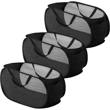 3 Pièces 58x36CM Panier a Linge Pliable, Pop Up Panier Linge Pliable, Paniers à Linge Pliables, En Maille Filet Panier Linge, Panier à Linge Pliable Avec Poignée Pour Chambre, Chambre D'enfant Et