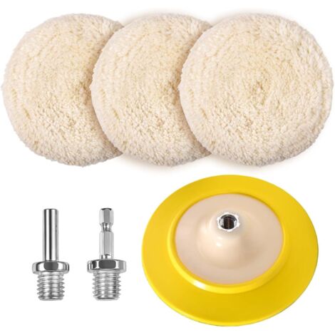 3 pièces 7 pouces Tampon de polissage en laine Roue de polissage pour perceuse à polir avec adaptateur M14 et disque adhésif flexible