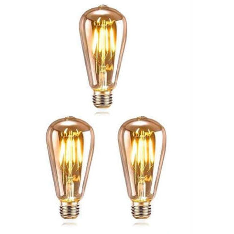 3 pièces, ampoule rétro à culot E27 6W, verre ambré rétro, ampoule sucette en tungstène à lumière blanche chaude 2700K