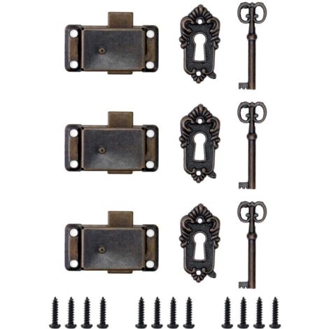 3 pièces antique serrure meubles, serrures rétro avec clés, ensemble de serrure antique, pour boîtes à bijoux, armoires, tiroirs,53 x 26 mm
