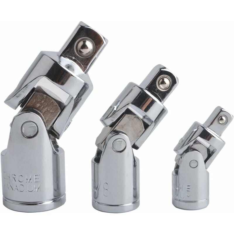 (3 Pièces Argent)Cardan Douilles Joint Universel Impact Augmentateur Réducteur Adaptateur Pivotant Pour Moteur CR-V Acier Fini Chromé