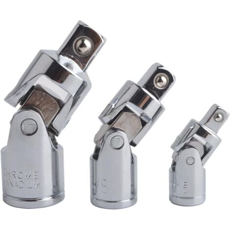 (3 Pièces Argent)Cardan Douilles Joint Universel Impact Augmentateur Réducteur Adaptateur Pivotant Pour Moteur CR-V Acier Fini Chromé
