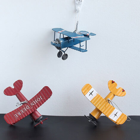 3 pièces Avion Suspendu Ornement Décoration Vintage Modèle Avion en Fer pour Voiture Bureau Jaune Rouge Bleu