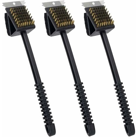 3 Pieces Barbecue Brush, 3 In 1 Barbecue Brush Brush, Grill Cleaning Brush, Stainless Steel Grill Cleaning Brush with Scraper, Copper Wire Brush, Grill Sponge Brush, Grill Plate-DENUOTOP