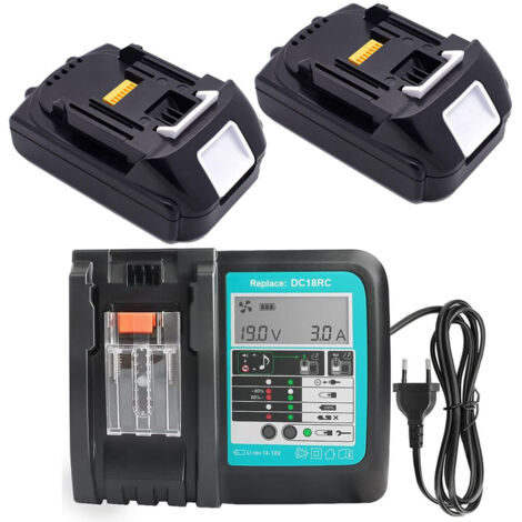 (3 pièces) BL1830 Batterie 18 V 3,0Ah avec chargeur DC18RC pour Makita Batterie 18V BL1850B BL1860B BL1860 BL1830B BL1840 BL1850 pour Makita Radio DMR108 DMR110 DMR107 DMR106 DMR101 DMR100 DMR112 Mak