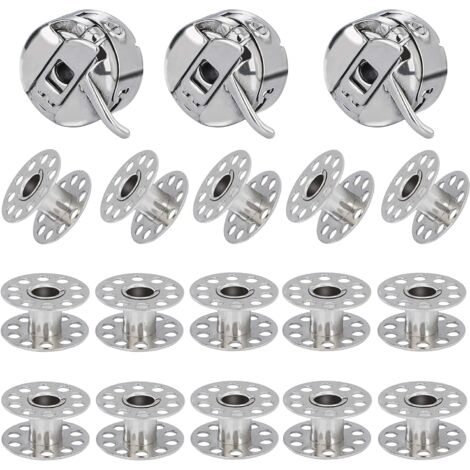 3 Pièces Boîte à Canette pour Machine à Coudre, 15 Pièces Bobine en Métal, Compatible pour Singer Janome Brother Machine à Coudre Domestique Standard