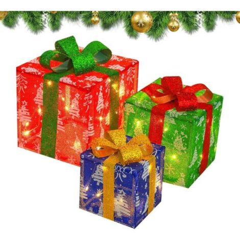 3 Pièces Boîtes Cadeaux Lumineuses de Noël Décoration de Noël Boîtes à Cadeaux Boîte à Cadeaux sous Le Sapin de Noël Décorations d'intérieur, pour décorations saisonnières