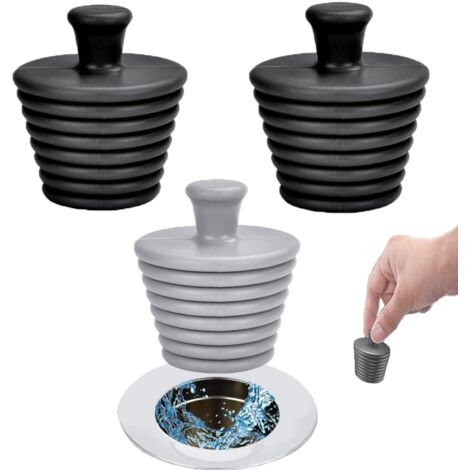 3 Pièces Bouchons De Baignoire, Bouchon Vidange Silicone, Universel Bouchon De Vidange, Bouchon De Lavabo, Vidange pour Les Drains De Lavabo De Cuisine Et De Salle De Bain(Noir, Gris)