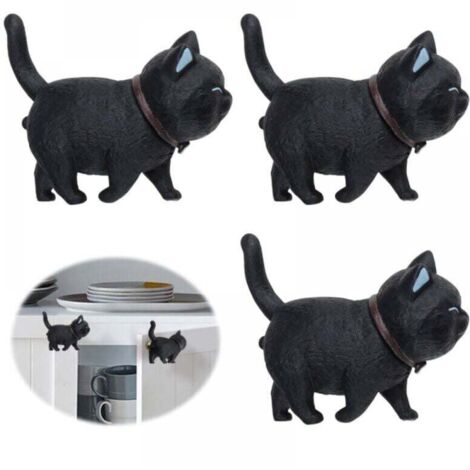 （3 Pièces） Bouton de Porte, Poignee de Meuble en Caoutchouc Souple PVC en Forme de Chat Noir, Tête de Chat Noire Rotative, Bouton de Meuble Adaptés Aux Armoires, Tiroirs, Chambres D'enfants