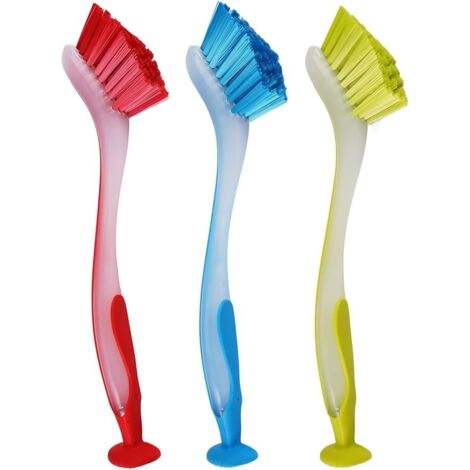 3 Pièces Brosses à Vaisselle avec Ventouse, 26×3,5cm récurer De Cuisine avec Base à Ventouse, Poils Brosses De Nettoyage pour Casseroles per Assiettes, Casseroles, Revêtements Muraux Carrelés