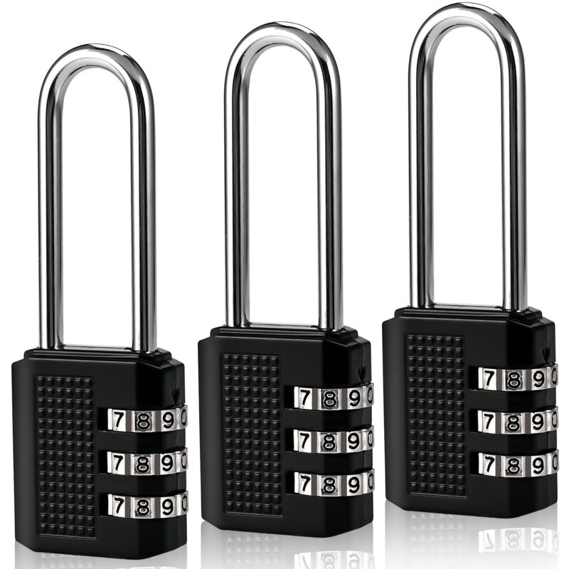 3 Pièces Cadenas Code Long, Cadenas à Code 3 Chiffres en Aluminium, Cadenas Casier Cadena Exterieur Etanche pour Gym Garage Hangar Rangement(Noir)