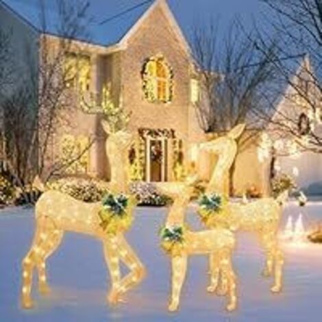 3 Pièces Cerf Lumineuse Noel, Acrylique LED Rennes Lumineuse Exterieur, Piquet L-umineux Renne Extérieur, Decoration Noel Exterieur L-umineuse pour Fête,Jardin,Cour,Vacances, Décoration d'hiver
