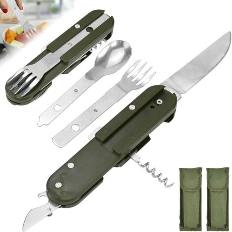 Set De Couverts Camping Inox Pour 2 Personnes - 10 Pièces Avec Sac, Idéal Rando Et Pique-nique