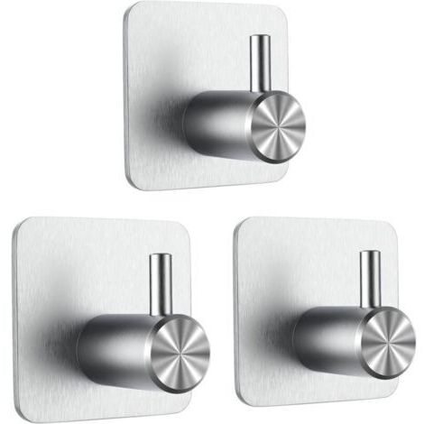 3 Pièces Crochet Adhésif 3M, Crochet Mural de Salle de Bains, Sans Perçage Porte Serviette, Acier Inox Accroche Torchon Cuisine, Argent