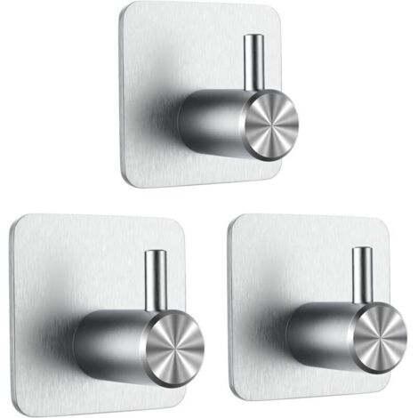 3 Pièces Crochet Adhésif 3M, Crochet Mural de Salle de Bains, Sans Perçage Porte Serviette, Acier Inox Accroche Torchon Cuisine, Argent