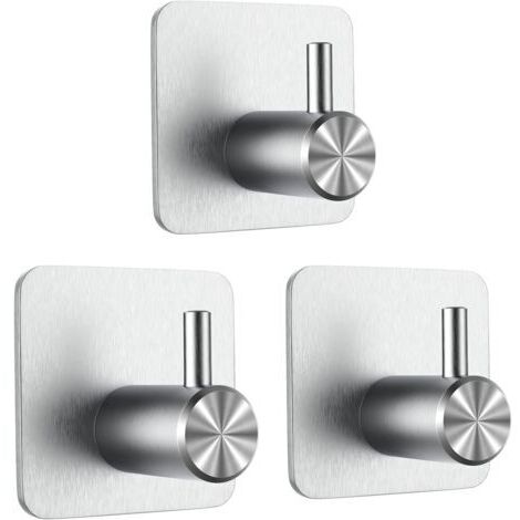 3 Pièces Crochet Adhésif 3M, Crochet Mural de Salle de Bains, Sans Perçage Porte Serviette, Acier Inox Accroche Torchon Cuisine, Argent