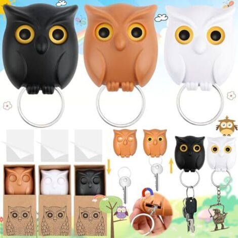 3 Pièces Crochet Clé Hibou, Magnet Owl Key Holder, Animal Adhésif, Mural Autocollant Clés Crochet, Wall pour Accrocher à Maison, au Bureau -