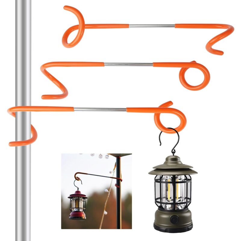 3 Pièces Crochet Suspension, Crochet de Lanterne pour Camping, Crochets de Lampe Suspension Tente, Crochets Support Lanterne, Crochet Acier
