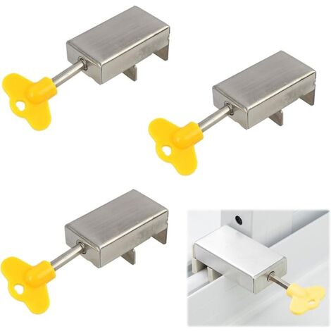 3 Pièces de Sécurité pour Baie Coulissante en Aluminium - Serrure Robuste avec Clés pour Porte et Fenêtre Coulissante,Sécurité Fenêtre Enfant,Verrou Baie Coulissante,Protection Contre les Intrusion