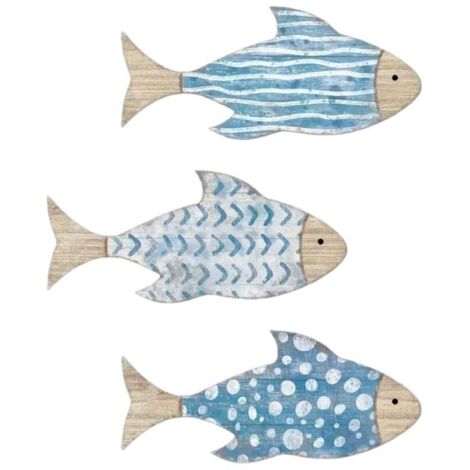 3 pièces Décoration murale de plage, décoration murale en bois, décorations de plage pour la maison, décorations de Poisson autocollantes, décorations sur le thème côtier, décoration océanique