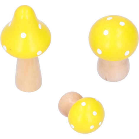 3 Pièces Décorations de Bureau Champignons Mignons en Bois pour Maison et Bureau - Jaune