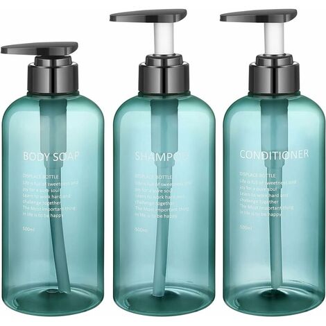 3 Pieces Empty Pump Bottle, 500ML/16.9oz Refillable Pump Bottle, Empty Shampoo Bottle for Shower Gel Conditioner Lotion (Blue)