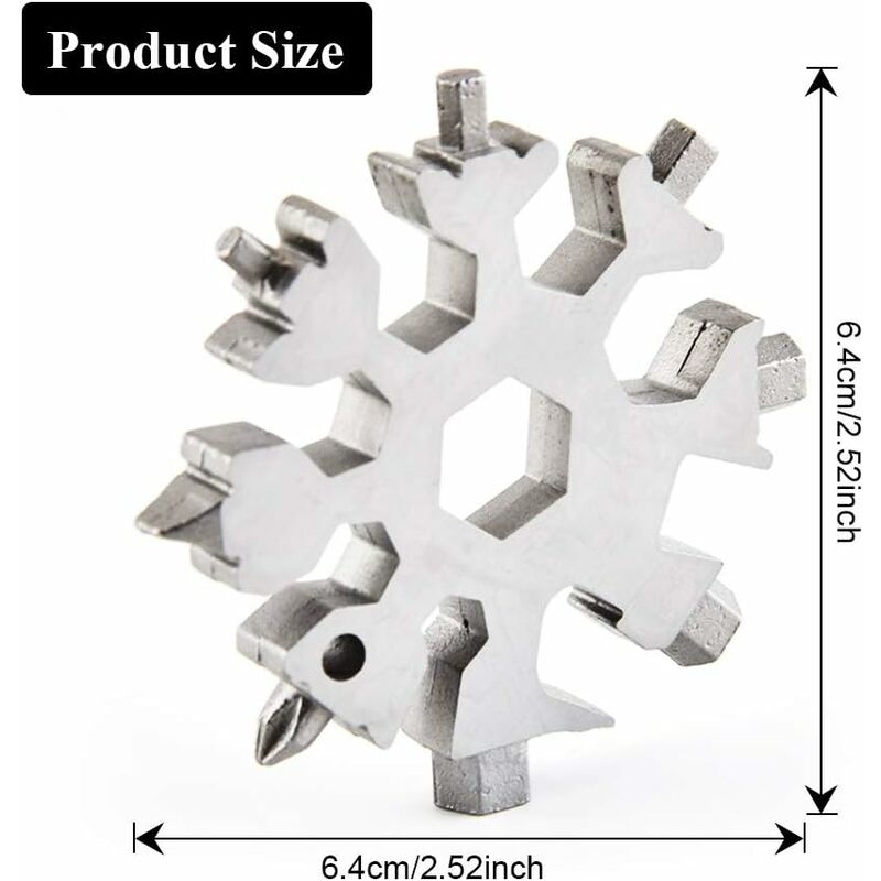tournevis d/écapsuleur outils multifonctions 18 en 1 en forme de flocon de neige en acier inoxydable pour lext/érieur de carte argent-2 porte-cl/és snowboard cl/é hexagonale pour cadeau de No/ël