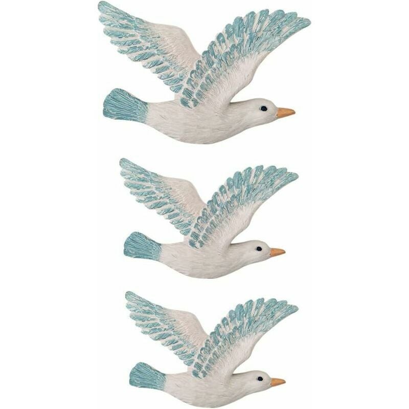 SNQ - 3 Pièces en Céramique Oiseaux Mouette de Mer Mur Art Décorations Nautique Plage Mouettes Ornements pour Jardin Côtières Sculptures Murales