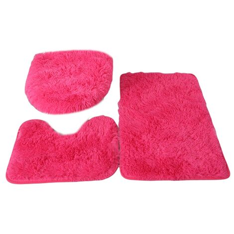3 PièCes/Ensemble de Tapis de Salle de Bain de Couleur Ensemble de Poils Duveteux Tapis de Bain Tapis de Couvercle de Couvercle de Toilette Moderne Kit-A