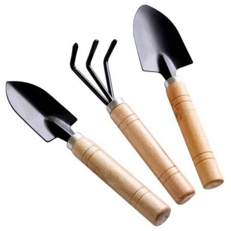 3 Pièces-ensemble Mini Outils De Jardinage en Acier Inoxydable Avec Manche en Bois En Pot Plantes Pelle Râteau Pelle pour [A748F0D]