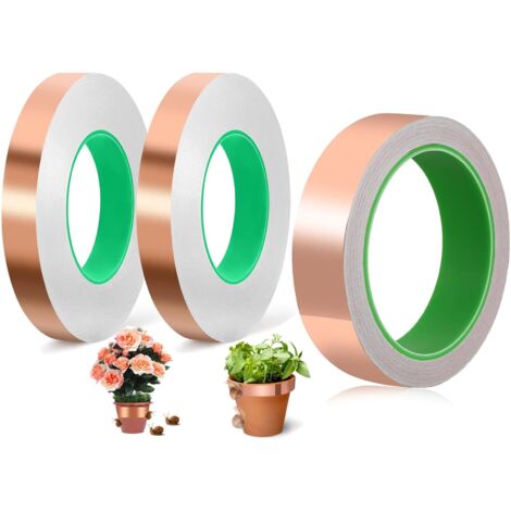 3 Pièces euille de Cuivre Bande, Ruban Adhésif en Feuille de Cuivre Escargot Conducteur à Double Face pour la Mise à la Terre, la Soudure et la Protection Contre les Limaces (2pcs 10mmx20m+20mmx20m)