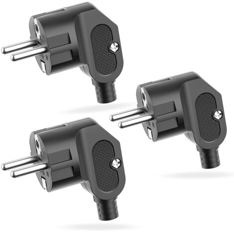 3 Pièces Fiches Schuko Prise Electrique Male 250V 16A , Prise Male Exterieur, Fiche Coudée Fiches Electrique de Mise à la Terre, Appareils Electroménagers aux Luminaires Prises (Nero)