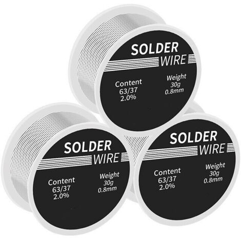 3 Pièces Fil à souder électrolytique, 0.8mm 63 37 Fil à souder de réparation, basse température, haute pureté, fil d'étain à noyau de colophane, petits rouleaux