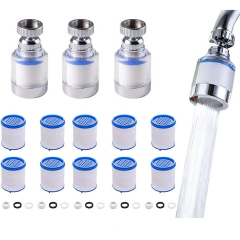 3 Pièces Filtre Robinet Anti Calcaire Rotatif À 360°, Transparent, Avec 10 Éléments Filtrants En Coton Pp, Filtre Robinet