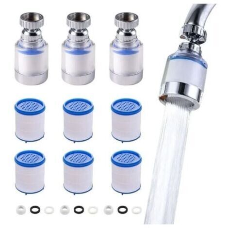 3 Pièces Filtre Robinet Anti Calcaire Rotatif À 360°, Transparent, Avec 6 Éléments Filtrants En Coton Pp, Filtre Robinet