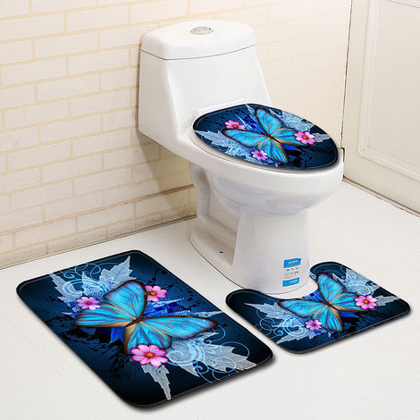 3 Pieces Flannel And Washable Rubber Butterfly Style Non Slip Bathroom Mat Shower Floor Toilet Mat Non Slip Mat For Bathroom Toilet Sku925639