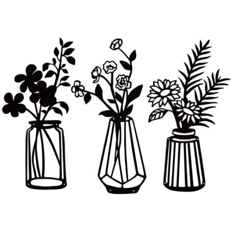 3 Pièces Fleurs en Métal Décoration Murale Art Mural en Métal Noir Sculpture Murale Florale en Métal pour Patio Balcon Sal