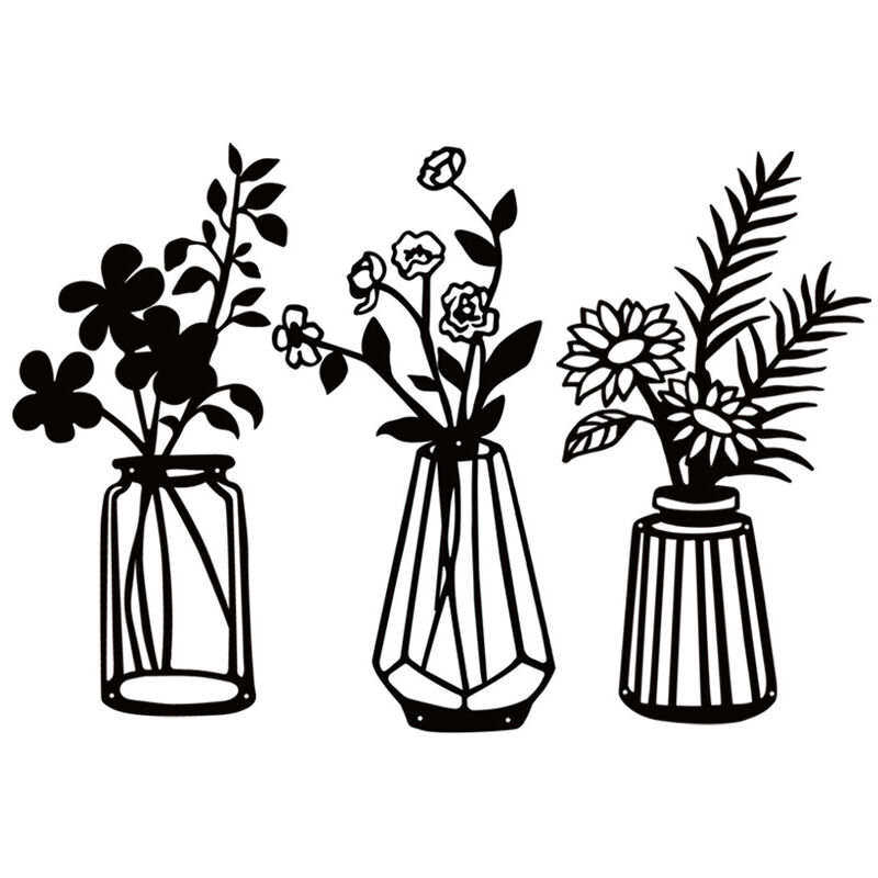 3 Pièces Fleurs en Métal Décoration Murale Art Mural en Métal Noir Sculpture Murale Florale en Métal pour Patio Balcon Salon Chambre Salle à Manger