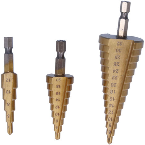 3 Pièces Foret à Gradins Acier Rapide pour Perçage Bois et Métal, Cutter à Trou pour Acier Inoxydable