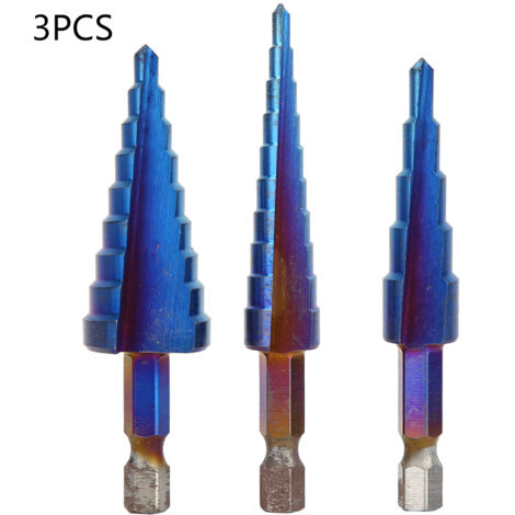 3 Pièces Forets à Gradins Hexagonaux Bleus, Forme Pagode pour Trous Multiples