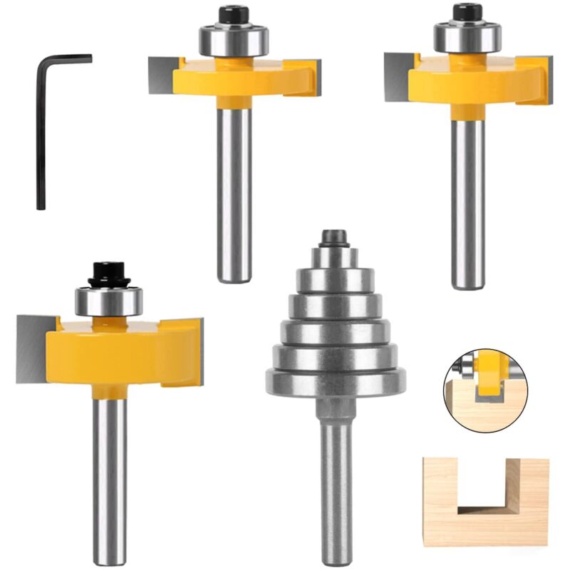 3 Pièces Fraise à Rainurer Défonceuse 8mm avec Roulement pour Travail du Bois - Outil de Coupe pour Portes, Tables, Etagères