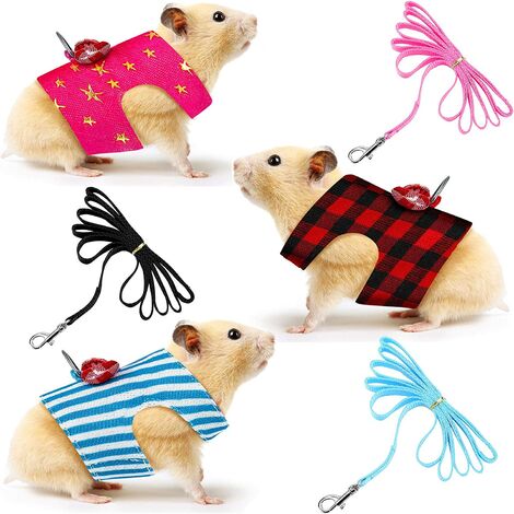3 pièces harnais et laisse de hamster avec joli nœud papillon décor harnais de sangle de poitrine pour rat furet écureuil hamster petits animaux