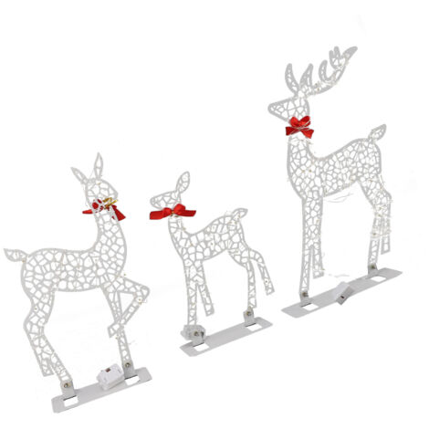 3 Pièces Illuminent Le Décor de Noël de Renne LED Blanc Chaud Famille de Cerfs pour la Cour de la Maison, Affichage de Vacances Scintillant (Cerf Lumineux ‑02)