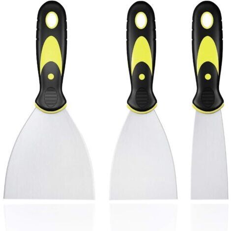 3 Pièces Jeu de Spatules en Acier Inoxydable, Couteau à Enduire avec Spatule à Manche en Plastique, Rayures de Couteau à Palette, Spatule Bricolage pour DIY Décoration Enlèvement de Peinture