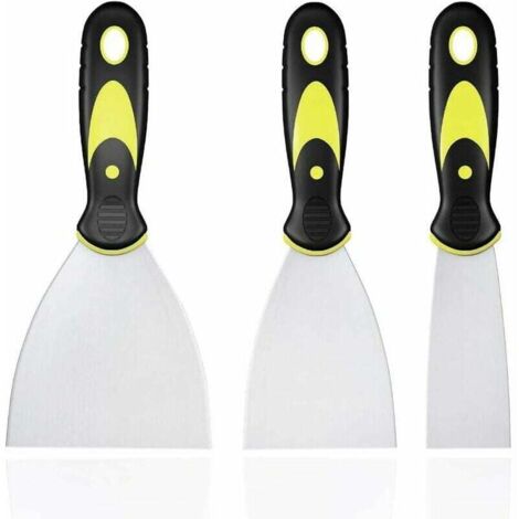 3 Pièces Jeu de Spatules en Acier Inoxydable, Couteau à Enduire avec Spatule à Manche en Plastique, Rayures de Couteau à Palette, Spatule Bricolage pour DIY Décoration Enlèvement de Peinture