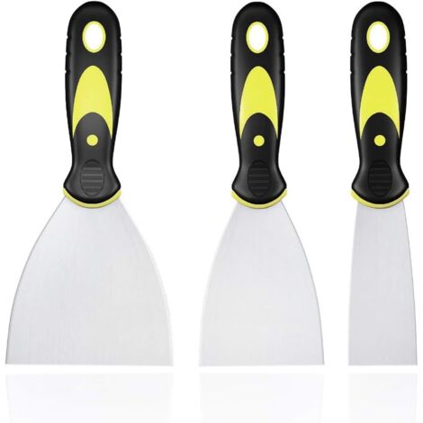 3 Pièces Jeu de Spatules en Acier Inoxydable, Couteau à Enduire avec Spatule à Manche en Plastique, Rayures de Couteau à Palette, Spatule Bricolage pour DIY Décoration Enlèvement de Peinture