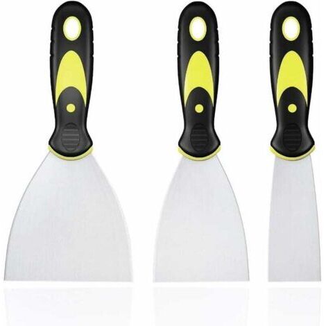 3 Pièces Jeu de Spatules en Acier Inoxydable, Couteau à Enduire avec Spatule à Manche en Plastique, Rayures de Couteau à Palette, Spatule Bricolage pour DIY Décoration Enlèvement de Peinture